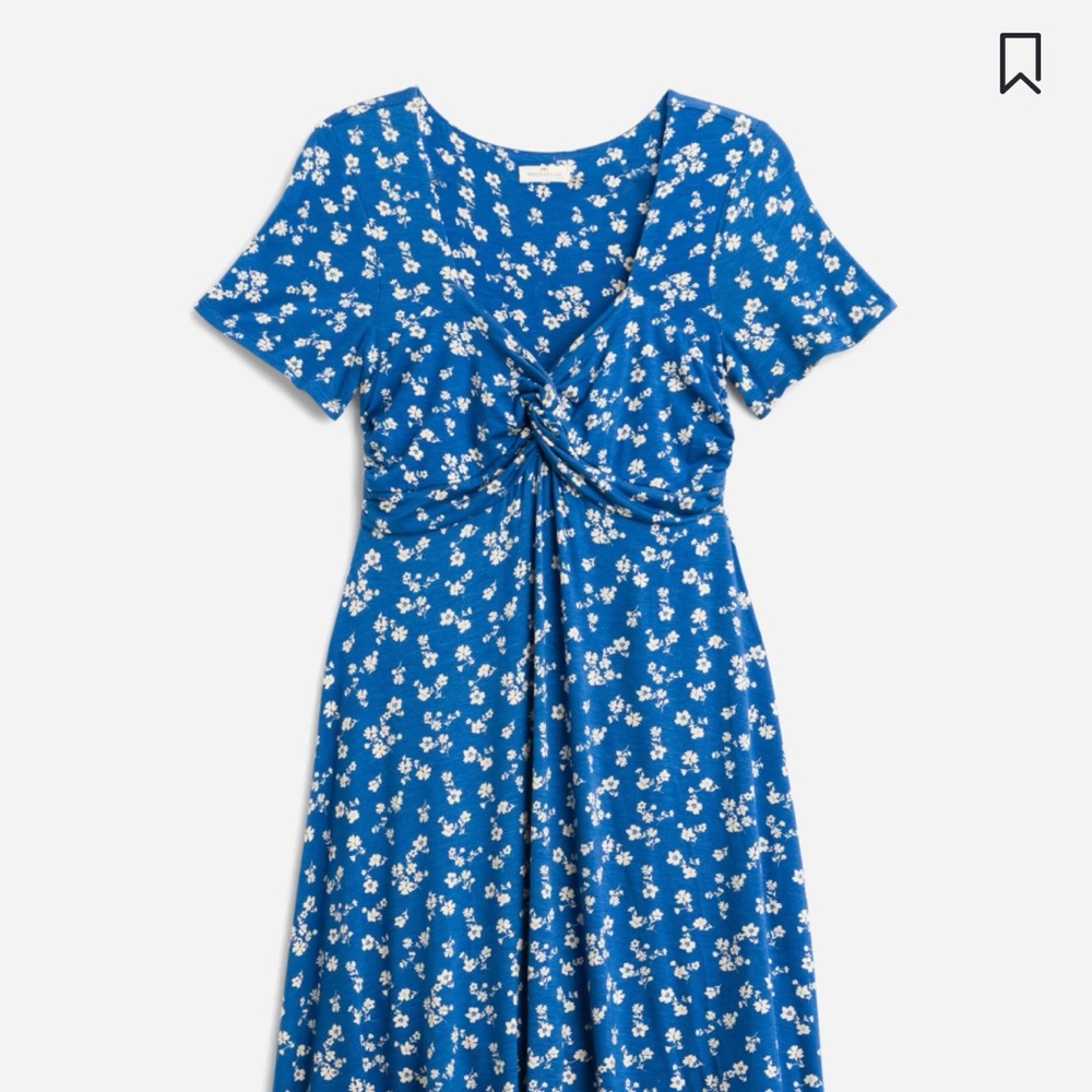 Mason & Belle Samara Knit Twist Front Blue Floral Dress